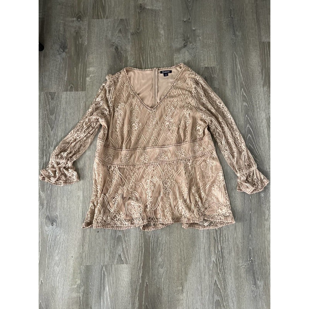 $99 ROAMAN'S SHIRT BLOUSE LACE TUNIC TOP COLOR NUDE LONG SLEEVE SZ 24W